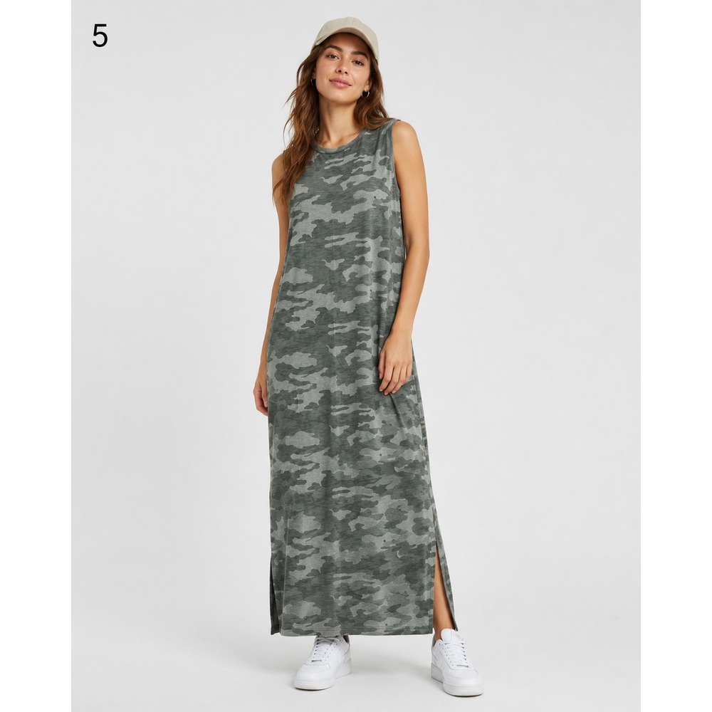Universal Thread Dress Womens‎ XS Green Camo Cotton Sleeveless Side Slit